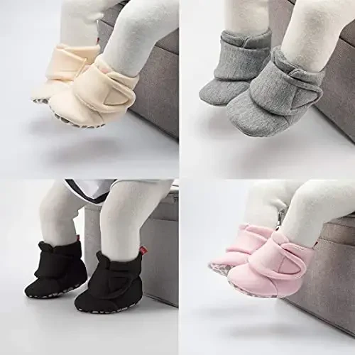 Babelvit Newborn Baby Boy Girl Soft Fleece Booties Stay On Infant Slippers Socks Shoe Non Skid Gripper Toddler First Walkers Winter Ankle Crib Shoes - BABELVIT (1)