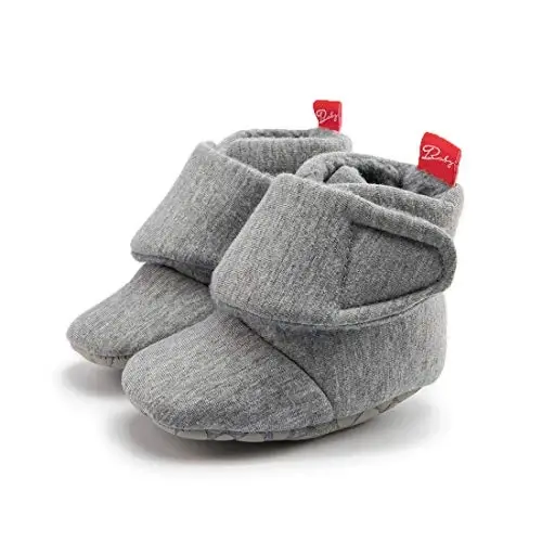 Babelvit Newborn Baby Boy Girl Soft Fleece Booties Stay On Infant Slippers Socks Shoe Non Skid Gripper Toddler First Walkers Winter Ankle Crib Shoes - 3
