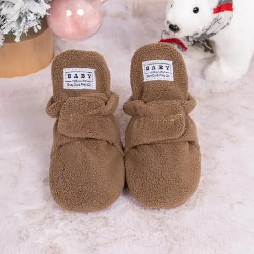 Babelvit Newborn Baby Boy Girl Soft Fleece Booties Stay On Infant Slippers Socks Shoe Non Skid Gripper Toddler First Walkers Winter Ankle Crib Shoes - 4
