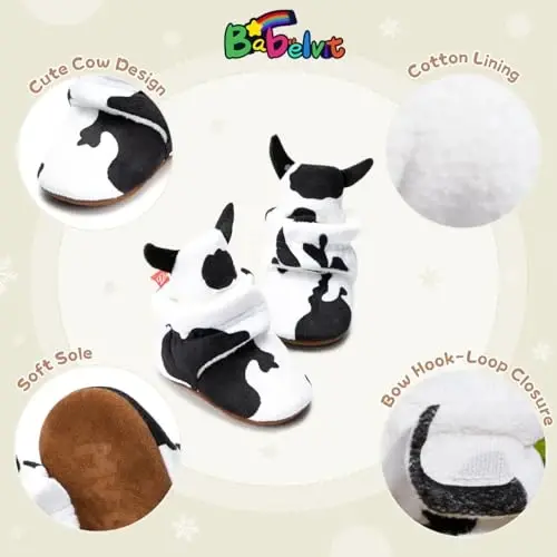 Babelvit Newborn Baby Boy Girl Soft Fleece Booties Stay On Infant Slippers Socks Shoe Non Skid Gripper Toddler First Walkers Winter Ankle Crib Shoes - 5