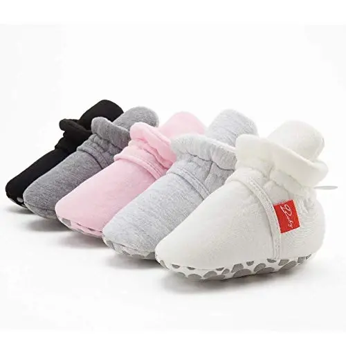 Babelvit Newborn Baby Boy Girl Soft Fleece Booties Stay On Infant Slippers Socks Shoe Non Skid Gripper Toddler First Walkers Winter Ankle Crib Shoes - 2