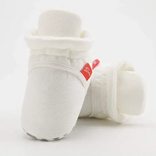 Babelvit Newborn Baby Boy Girl Soft Fleece Booties Stay On Infant Slippers Socks Shoe Non Skid Gripper Toddler First Walkers Winter Ankle Crib Shoes - 4
