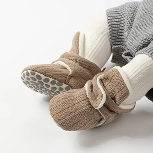Babelvit Newborn Baby Boy Girl Soft Fleece Booties Stay On Infant Slippers Socks Shoe Non Skid Gripper Toddler First Walkers Winter Ankle Crib Shoes - 2