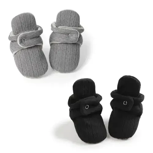 Babelvit Newborn Baby Boy Girl Soft Fleece Booties Stay On Infant Slippers Socks Shoe Non Skid Gripper Toddler First Walkers Winter Ankle Crib Shoes - BABELVIT