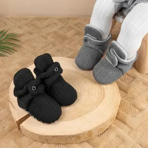 Babelvit Newborn Baby Boy Girl Soft Fleece Booties Stay On Infant Slippers Socks Shoe Non Skid Gripper Toddler First Walkers Winter Ankle Crib Shoes - BABELVIT (1)