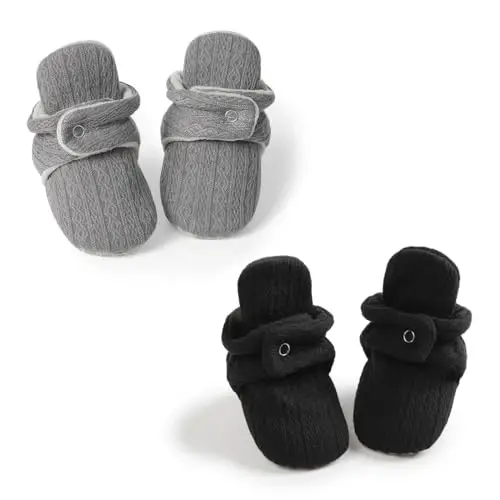 Babelvit Newborn Baby Boy Girl Soft Fleece Booties Stay On Infant Slippers Socks Shoe Non Skid Gripper Toddler First Walkers Winter Ankle Crib Shoes - 1