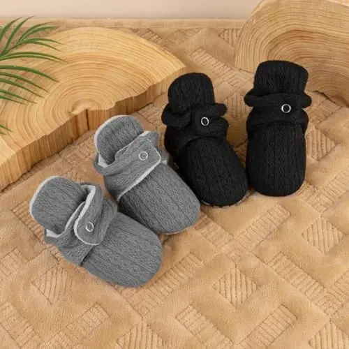 Babelvit Newborn Baby Boy Girl Soft Fleece Booties Stay On Infant Slippers Socks Shoe Non Skid Gripper Toddler First Walkers Winter Ankle Crib Shoes - 3