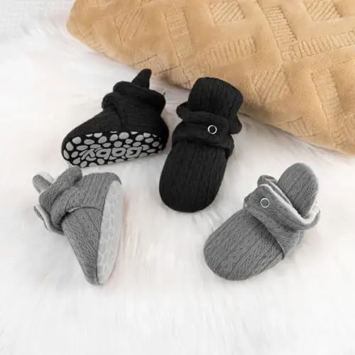 Babelvit Newborn Baby Boy Girl Soft Fleece Booties Stay On Infant Slippers Socks Shoe Non Skid Gripper Toddler First Walkers Winter Ankle Crib Shoes - 4