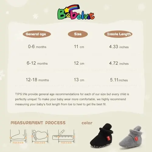 Babelvit Newborn Baby Boy Girl Soft Fleece Booties Stay On Infant Slippers Socks Shoe Non Skid Gripper Toddler First Walkers Winter Ankle Crib Shoes - 7