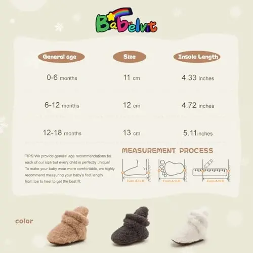 Babelvit Newborn Baby Boy Girl Soft Fleece Booties Stay On Infant Slippers Socks Shoe Non Skid Gripper Toddler First Walkers Winter Ankle Crib Shoes - 6