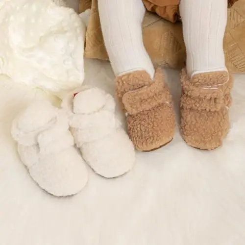 Babelvit Newborn Baby Boy Girl Soft Fleece Booties Stay On Infant Slippers Socks Shoe Non Skid Gripper Toddler First Walkers Winter Ankle Crib Shoes - 2