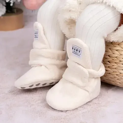 Babelvit Newborn Baby Boy Girl Soft Fleece Booties Stay On Infant Slippers Socks Shoe Non Skid Gripper Toddler First Walkers Winter Ankle Crib Shoes - BABELVIT (1)