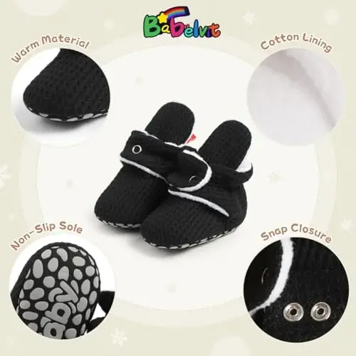 Babelvit Newborn Baby Boy Girl Soft Fleece Booties Stay On Infant Slippers Socks Shoe Non Skid Gripper Toddler First Walkers Winter Ankle Crib Shoes - 5
