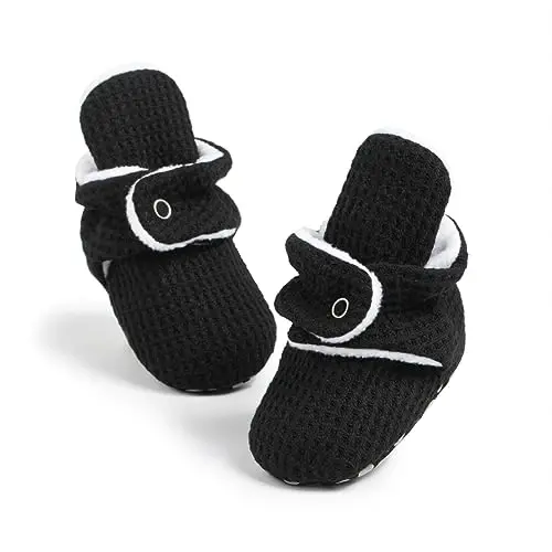 Babelvit Newborn Baby Boy Girl Soft Fleece Booties Stay On Infant Slippers Socks Shoe Non Skid Gripper Toddler First Walkers Winter Ankle Crib Shoes - 1