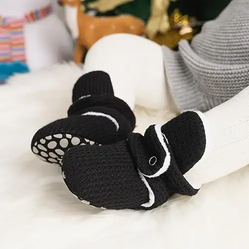 Babelvit Newborn Baby Boy Girl Soft Fleece Booties Stay On Infant Slippers Socks Shoe Non Skid Gripper Toddler First Walkers Winter Ankle Crib Shoes - 2