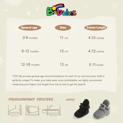 Babelvit Newborn Baby Boy Girl Soft Fleece Booties Stay On Infant Slippers Socks Shoe Non Skid Gripper Toddler First Walkers Winter Ankle Crib Shoes - 6