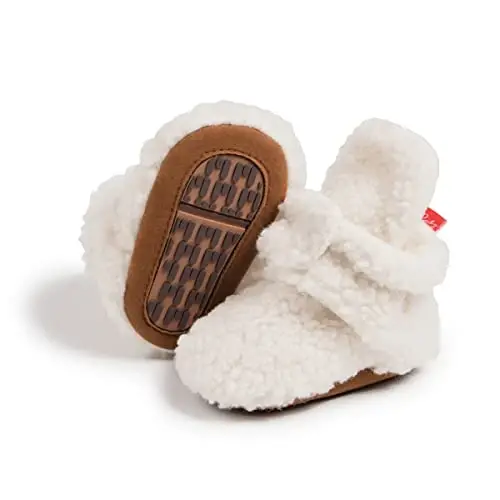 Babelvit Newborn Baby Boy Girl Soft Fleece Booties Stay On Infant Slippers Socks Shoe Non Skid Gripper Toddler First Walkers Winter Ankle Crib Shoes - 1