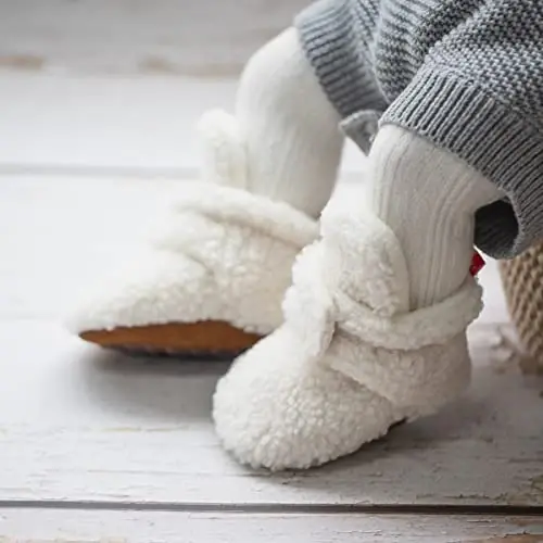 Babelvit Newborn Baby Boy Girl Soft Fleece Booties Stay On Infant Slippers Socks Shoe Non Skid Gripper Toddler First Walkers Winter Ankle Crib Shoes - 2