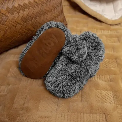 Babelvit Newborn Baby Boy Girl Soft Fleece Booties Stay On Infant Slippers Socks Shoe Non Skid Gripper Toddler First Walkers Winter Ankle Crib Shoes - 3