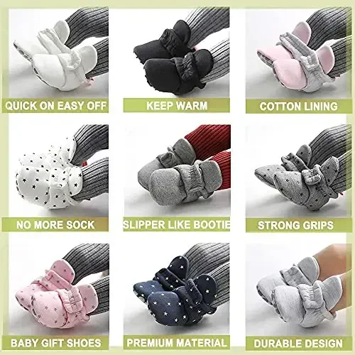 Babelvit Newborn Baby Boy Girl Soft Fleece Booties Stay On Infant Slippers Socks Shoe Non Skid Gripper Toddler First Walkers Winter Ankle Crib Shoes - BABELVIT (1)