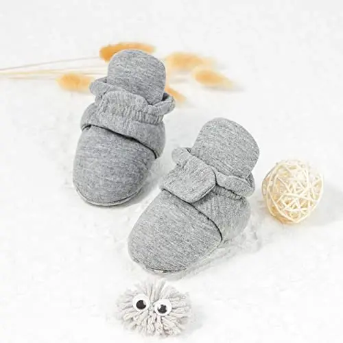 Babelvit Newborn Baby Boy Girl Soft Fleece Booties Stay On Infant Slippers Socks Shoe Non Skid Gripper Toddler First Walkers Winter Ankle Crib Shoes - 3