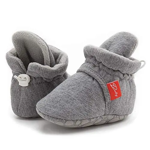 Babelvit Newborn Baby Boy Girl Soft Fleece Booties Stay On Infant Slippers Socks Shoe Non Skid Gripper Toddler First Walkers Winter Ankle Crib Shoes - 1