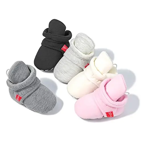 Babelvit Newborn Baby Boy Girl Soft Fleece Booties Stay On Infant Slippers Socks Shoe Non Skid Gripper Toddler First Walkers Winter Ankle Crib Shoes - 2