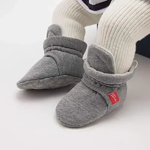 Babelvit Newborn Baby Boy Girl Soft Fleece Booties Stay On Infant Slippers Socks Shoe Non Skid Gripper Toddler First Walkers Winter Ankle Crib Shoes - 4