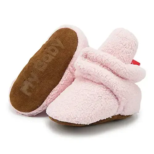 Babelvit Newborn Baby Boy Girl Soft Fleece Booties Stay On Infant Slippers Socks Shoe Non Skid Gripper Toddler First Walkers Winter Ankle Crib Shoes 