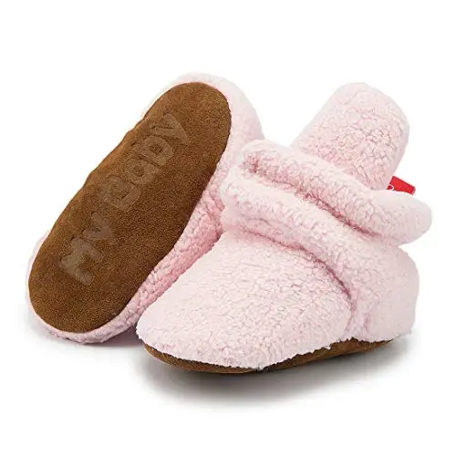 Babelvit Newborn Baby Boy Girl Soft Fleece Booties Stay On Infant Slippers Socks Shoe Non Skid Gripper Toddler First Walkers Winter Ankle Crib Shoes - 1