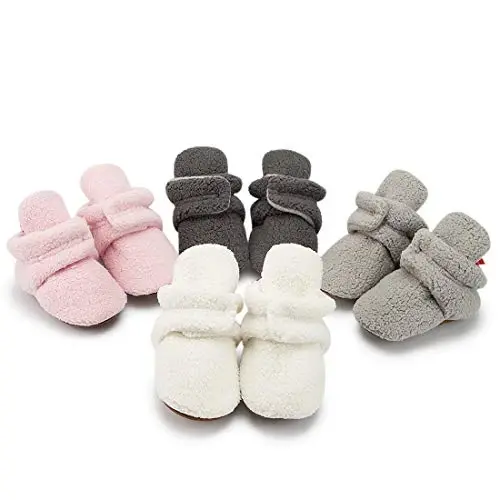 Babelvit Newborn Baby Boy Girl Soft Fleece Booties Stay On Infant Slippers Socks Shoe Non Skid Gripper Toddler First Walkers Winter Ankle Crib Shoes - 2