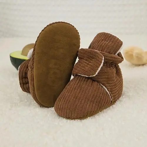 Babelvit Newborn Baby Boy Girl Soft Fleece Booties Stay On Infant Slippers Socks Shoe Non Skid Gripper Toddler First Walkers Winter Ankle Crib Shoes - 4