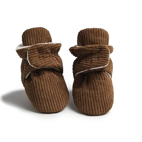 Babelvit Newborn Baby Boy Girl Soft Fleece Booties Stay On Infant Slippers Socks Shoe Non Skid Gripper Toddler First Walkers Winter Ankle Crib Shoes - 1