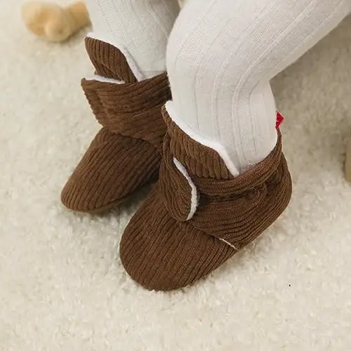 Babelvit Newborn Baby Boy Girl Soft Fleece Booties Stay On Infant Slippers Socks Shoe Non Skid Gripper Toddler First Walkers Winter Ankle Crib Shoes - 2