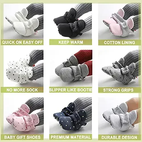 Babelvit Newborn Baby Boy Girl Soft Fleece Booties Stay On Infant Slippers Socks Shoe Non Skid Gripper Toddler First Walkers Winter Ankle Crib Shoes - BABELVIT (1)