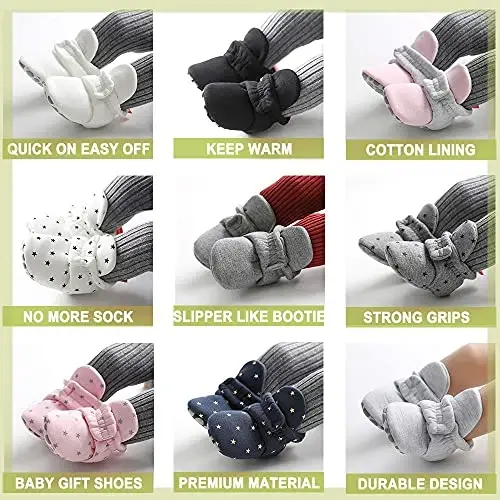 Babelvit Newborn Baby Boy Girl Soft Fleece Booties Stay On Infant Slippers Socks Shoe Non Skid Gripper Toddler First Walkers Winter Ankle Crib Shoes - 2