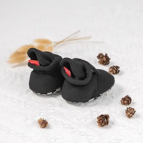 Babelvit Newborn Baby Boy Girl Soft Fleece Booties Stay On Infant Slippers Socks Shoe Non Skid Gripper Toddler First Walkers Winter Ankle Crib Shoes - 4