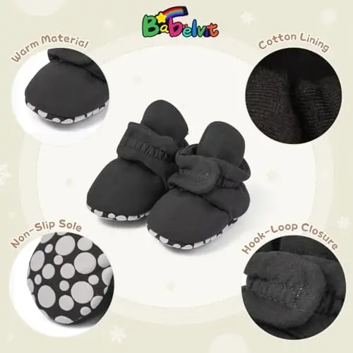 Babelvit Newborn Baby Boy Girl Soft Fleece Booties Stay On Infant Slippers Socks Shoe Non Skid Gripper Toddler First Walkers Winter Ankle Crib Shoes - 5