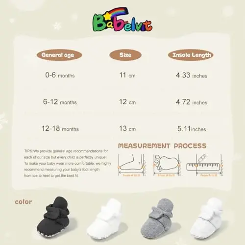 Babelvit Newborn Baby Boy Girl Soft Fleece Booties Stay On Infant Slippers Socks Shoe Non Skid Gripper Toddler First Walkers Winter Ankle Crib Shoes - 6