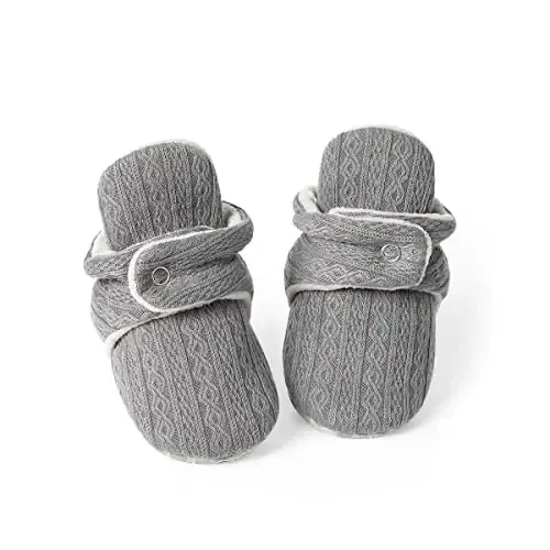 Babelvit Newborn Baby Boy Girl Soft Fleece Booties Stay On Infant Slippers Socks Shoe Non Skid Gripper Toddler First Walkers Winter Ankle Crib Shoes 