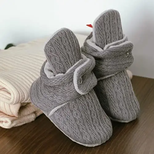 Babelvit Newborn Baby Boy Girl Soft Fleece Booties Stay On Infant Slippers Socks Shoe Non Skid Gripper Toddler First Walkers Winter Ankle Crib Shoes - 3