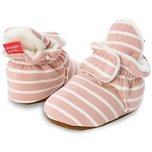Babelvit Newborn Baby Boy Girl Soft Fleece Booties Stay On Infant Slippers Socks Shoe Non Skid Gripper Toddler First Walkers Winter Ankle Crib Shoes - 4