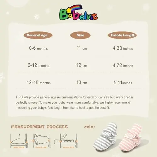 Babelvit Newborn Baby Boy Girl Soft Fleece Booties Stay On Infant Slippers Socks Shoe Non Skid Gripper Toddler First Walkers Winter Ankle Crib Shoes - 6