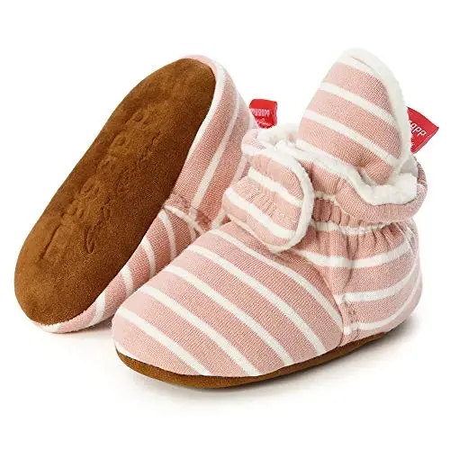 Babelvit Newborn Baby Boy Girl Soft Fleece Booties Stay On Infant Slippers Socks Shoe Non Skid Gripper Toddler First Walkers Winter Ankle Crib Shoes - 1