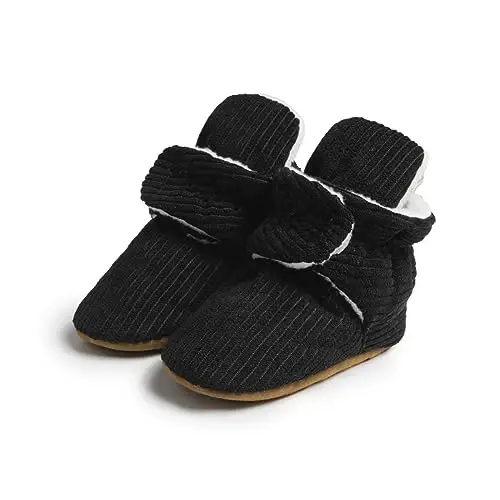 Babelvit Newborn Baby Boy Girl Soft Fleece Booties Stay On Infant Slippers Socks Shoe Non Skid Gripper Toddler First Walkers Winter Ankle Crib Shoes - 1