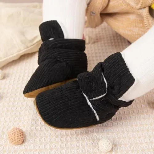Babelvit Newborn Baby Boy Girl Soft Fleece Booties Stay On Infant Slippers Socks Shoe Non Skid Gripper Toddler First Walkers Winter Ankle Crib Shoes - 2