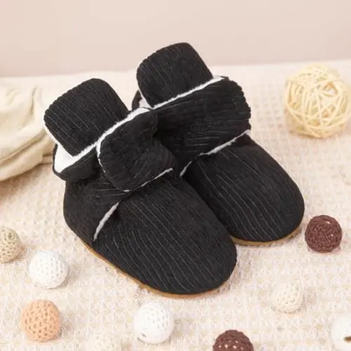 Babelvit Newborn Baby Boy Girl Soft Fleece Booties Stay On Infant Slippers Socks Shoe Non Skid Gripper Toddler First Walkers Winter Ankle Crib Shoes - 3