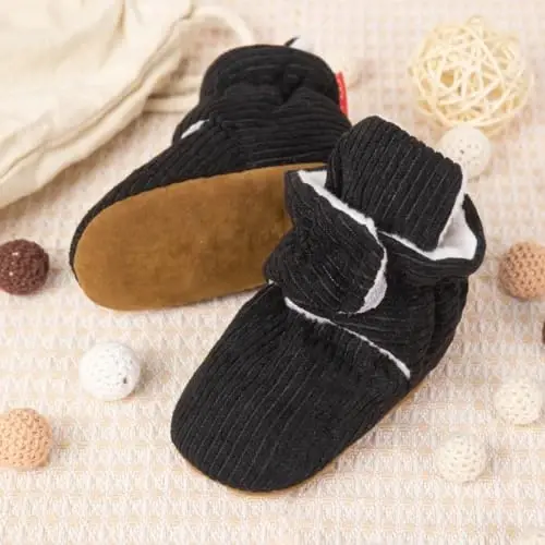 Babelvit Newborn Baby Boy Girl Soft Fleece Booties Stay On Infant Slippers Socks Shoe Non Skid Gripper Toddler First Walkers Winter Ankle Crib Shoes - 4
