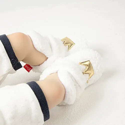Babelvit Newborn Baby Boy Girl Soft Fleece Booties Stay On Infant Slippers Socks Shoe Non Skid Gripper Toddler First Walkers Winter Ankle Crib Shoes - 2