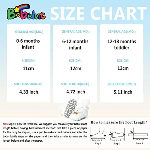Babelvit Newborn Baby Boy Girl Soft Fleece Booties Stay On Infant Slippers Socks Shoe Non Skid Gripper Toddler First Walkers Winter Ankle Crib Shoes - 6